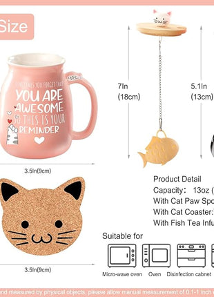 BigNoseDeer Thank You Gifts for Women Cute Cat Coffee Mug Birthday Friendship Christmas Gift for Women Female Mom Cat Lovers Present Kawaii Stuff Funny Tea Cup Stocking Stuffers White Elephant Gifts