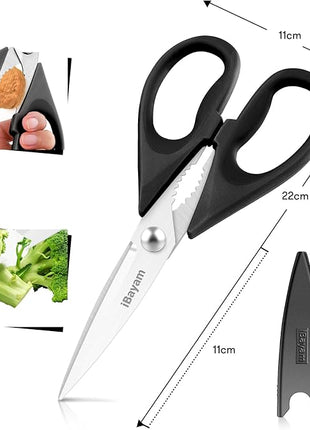 iBayam Stocking Stuffers for Men, White Elephant Gifts for Adults, Kitchen Scissors All Purpose Kitchen Shears 8.5" Cooking Scissors with Sheath, Black Accessories, Gadgets Utensils