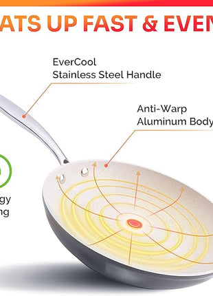 Mueller Frying Pan, Heavy Duty German Stone Coating Non Stick Frying Pans, No PFOA or APEO, Paella Pan, Dishwasher and Oven Safe, Even Heat Distribution, Cool Stainless Steel Handle, Light Grey