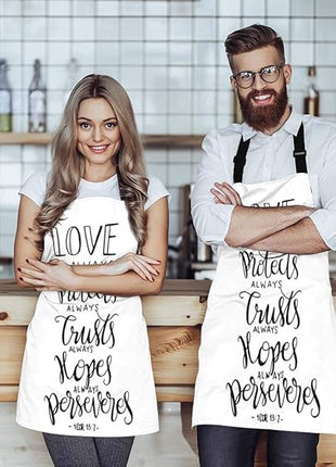 EKOBLA Bible Verse Aprons Love It Protect Always Trust Always Hopes Always Perseveres Waterproof Resistant Chef Cooking Kitchen BBQ Adjustable Aprons for Women Men 27x31 Inch