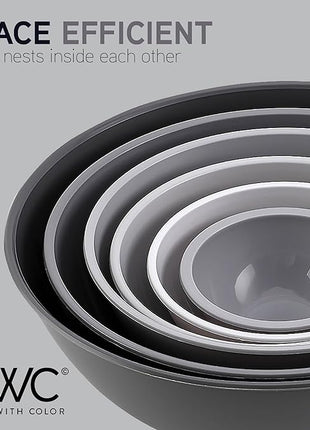 COOK WITH COLOR Plastic Nesting Mixing Bowls Set - 12 Piece includes 6 Prep Bowls and 6 Lids, Microwave Safe (Gray Ombre)