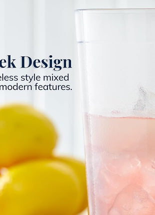 US Acrylic Cafe Plastic Reusable Tumblers (Set of 16) 20-ounce Water Cups in Clear | Value Set of Restaurant Style Drinking Glasses, Stackable, BPA-free, Made in the USA | Top-rack Dishwasher Safe