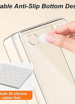 SMARTAKE 25-Piece Drawer Organizer with Non-Slip Silicone Pads, 4-Size Desk Drawer Organizer Trays Storage Tray for Makeup, Jewelries, Utensils in Bedroom Dresser, Office and Kitchen (Clear)