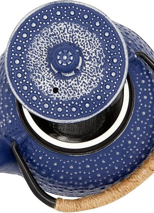 Juvale Cast Iron Teapot with Infuser - Blue, 27 oz (800 mL) - Stovetop Tea Kettle for Loose Leaf Tea - Includes Stainless Steel Infuser & Trivet