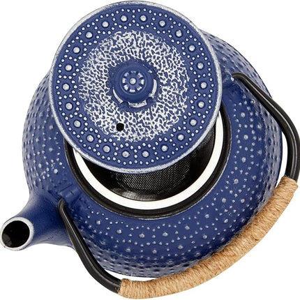 Juvale Cast Iron Teapot with Infuser - Blue, 27 oz (800 mL) - Stovetop Tea Kettle for Loose Leaf Tea - Includes Stainless Steel Infuser & Trivet