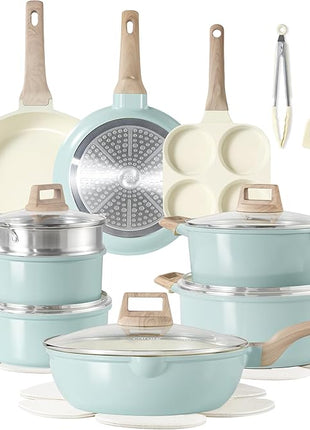 CAROTE 21-Piece Ceramic Pots and Pans Cookware Set, Non Stick Induction Cook Ware Kitchen Cooking Set Non-Toxic Health, PFAS Free