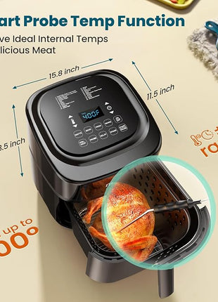 Nuwave Brio 10-in-1 Air Fryer, 6 QT Airfryer Capacity with Smart Probe, Roast Grill Bake for Fast Meals, One-Touch Digital Controls, Powerful 1800W Fryer, 100 Recipes, Removable Divider & Grill Pan
