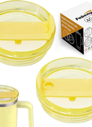 40 OZ Tumbler Lid Replacement Fit for Stanley Cup, 2 Pack Clear Replacement Lids Fit for Stanley Travel Tumbler, Spill Proof Tumbler Covers for Stanley Cup Accessories (Yellow)