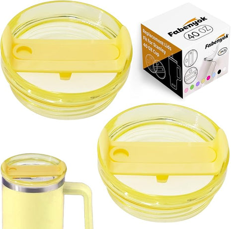 40 OZ Tumbler Lid Replacement Fit for Stanley Cup, 2 Pack Clear Replacement Lids Fit for Stanley Travel Tumbler, Spill Proof Tumbler Covers for Stanley Cup Accessories (Yellow)