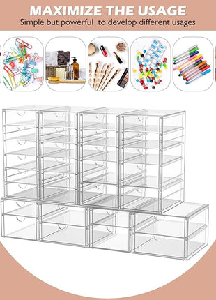 Desk Organizers And Accessories With 22 Drawers, 4 Pack Office Desktop Drawers, Plastic Makeup Organizer Containers Bins With Drawers Desk Organization, Bathroom Organizers Storage Case Box Cube