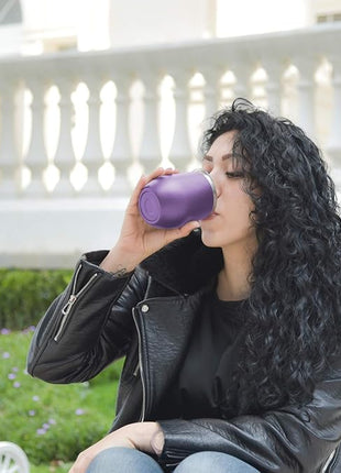 MEWAY 12oz/4 Pack Wine Tumbler Glasses with Lid - Stemless Double Wall Vacuum Stainless Steel Travel Tumbler - Keeping Cold & Hot for Wine,Coffee,Cocktails,Drinks-Family and Gifts (Purple,Set of 4)