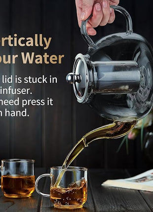 40OZ (1200ML) Glass Teapot with Infuser Stovetop Safe, Clear Glass Tea Pot Kettle, Borosilicate Tea Pot with Infusers Filter for Loose Tea, Tea Kettle Dishwasher Safe (Black)