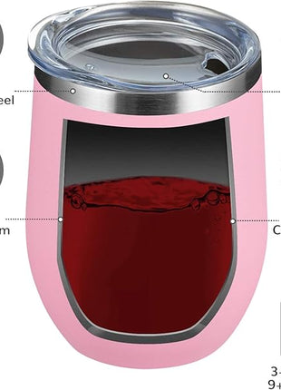 MEWAY 12 OZ/8 Pack Wine Tumbler Glasses with Lid - Stemless Double Wall Vacuum Stainless Steel Travel Tumbler - Keeping Cold & Hot for Wine,Coffee,Cocktails,Drinks-Family and Gifts (Pink,Set of 8)