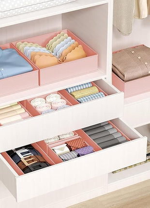 DIMJ Drawer Organizer Clothes, 20 Pack Dresser Organizer, Foldable Closet Organizers and Storage, Fabric Dresser Bins, Drawer Dividers for Nursery, Baby Clothes, Underwears, Sock (Pink)
