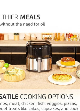 Mondial - Air Fryer Digital Visor Inox 5.3QT Capacity - High Power & Elegant Stainless Steel Finish - Black & Inox