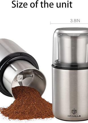 DR MILLS DM-7452 Electric Coffee Grinder,Spice Grinder Electric and Chopper,Detachable Cup, Diswash Free, Blade & Cup Made with SUS304 Stainless Steel