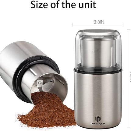 DR MILLS DM-7452 Electric Coffee Grinder,Spice Grinder Electric and Chopper,Detachable Cup, Diswash Free, Blade & Cup Made with SUS304 Stainless Steel