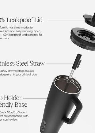 BrüMate Era 30 oz Tumbler with Handle and Straw | 100% Leakproof Insulated Water Bottle Tumbler with Lid and Flexible SoftSip Straw | Made of Stainless Steel | Cup Holder Friendly | 30oz (Mocha)