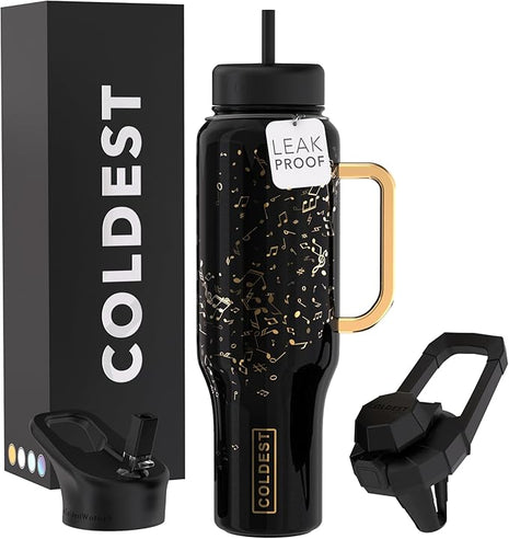 Coldest Tumbler with Handle and Straw - 100% Leak Proof Insulated Tumbler with Lid and Straw (3 Lids) - Stainless Steel Tumblers for Women & Men - Cup Holder Friendly Base, 46 oz (The Musician)