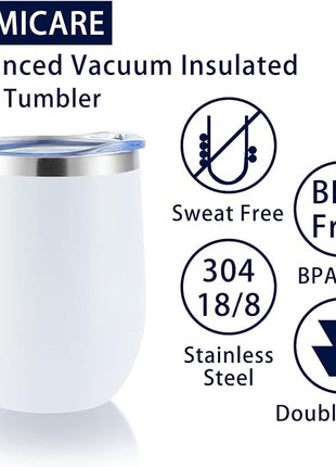 DOMICARE Stainless Steel Wine Tumbler Bulk with Lid, Personalized White Insulated Tumblers Set, 12oz Travel Coffee Cups Pack of 4