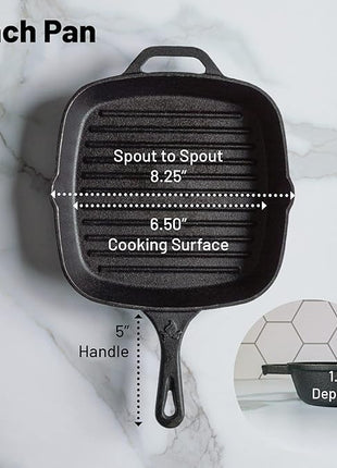 Backcountry Iron 8 Inch Square Grill Pan Medium Pre-Seasoned Cast Iron