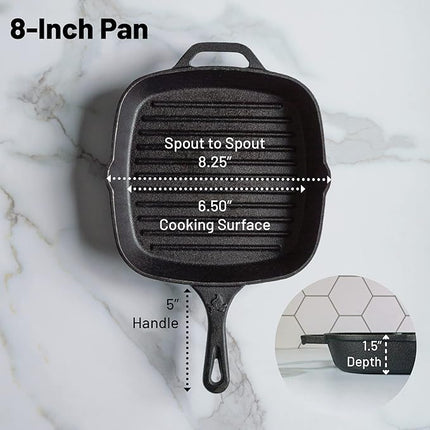 Backcountry Iron 8 Inch Square Grill Pan Medium Pre-Seasoned Cast Iron
