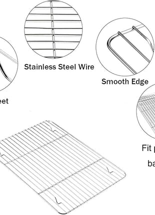 TeamFar Baking Tray and Rack Set, Stainless Steel Baking Pan Cookie Sheet with Cooling Rack, 12.5 x 10 x 1 inch, Non Toxic & Healthy, Easy Clean & Dishwasher Safe