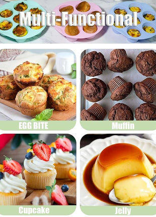 Silicone Egg Bite Molds, 3 Pack Silicone Muffin Pans for Air Fryer, Non-Stick 7 Cups Air Fryer Muffin Pan for Baking Egg Bite, Cupcake, Tart, Bread