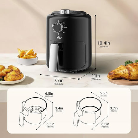 Bear Small Air Fryer 2.1 QT, Mini Airfryer Adjustable Time&Temp Control, Compact Size Space Saving for 1-2 People Quick Healthy Meals Snack in Minutes with Nonstick Basket