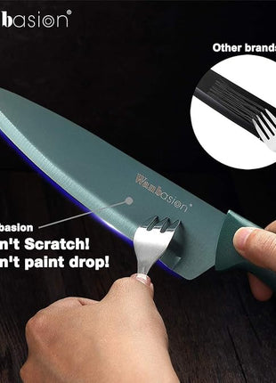 Wanbasion Green Professional Kitchen Knife Set, Stainless Steel, Dishwasher Safe with Sheathes