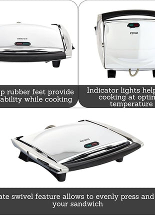IMUSA 12x10in Stainless Steel Electric Panini Press with Temperature Control, Nonstick Plates for Sandwiches, Grilled Paninis, Quesadillas, and More