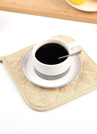 100% Cotton Kitchen Everyday Basic Terry Pot Holder Heat Resistant Coaster Potholder for Cooking and Baking Set of 5 Light Brown