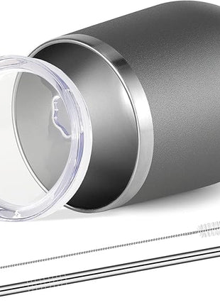 VEGOND Wine Tumblers Bulk 6 Pack, 12oz Stainless Steel Stemless Wine Glass with Lids and Straws, Double Wall Vacuum Insulated Tumbler Cup, Coffee Mug for Cold Hot Drinks