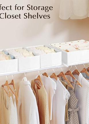 DIMJ Drawer Organizers Clothes, Set of 12 Dresser Organizer Bins, Fabric Closet Organizers and Storage, Shallow Drawer Dividers for Nursery, Clothing, Baby Clothes, Socks, Underwears, Tie (White)