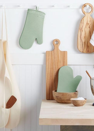 KITCHENAID Ribbed Soft Silicone Oven Mitt 2-Pack Set, 7.5"x13", Pistachio