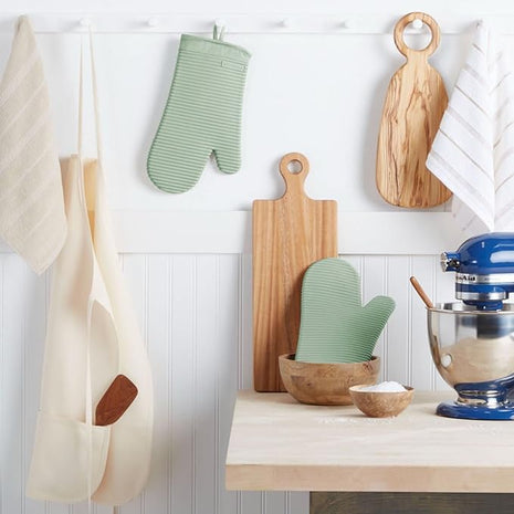 KITCHENAID Ribbed Soft Silicone Oven Mitt 2-Pack Set, 7.5"x13", Pistachio