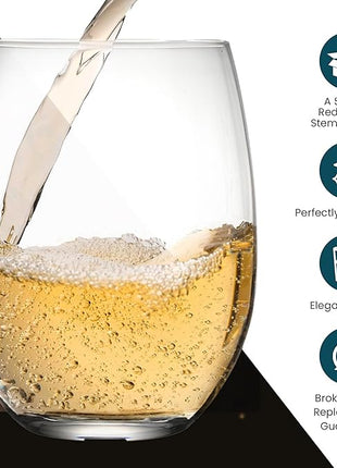 Stemless Wine Glass, Red & White 15oz Stemless Wine Glass Set of 4, Drink Glasses with Durable Chip Resistant Rim, Large Wine Glasses for Enhanced Aeration, Wine Accessories for Parties (15oz - 4Pack)