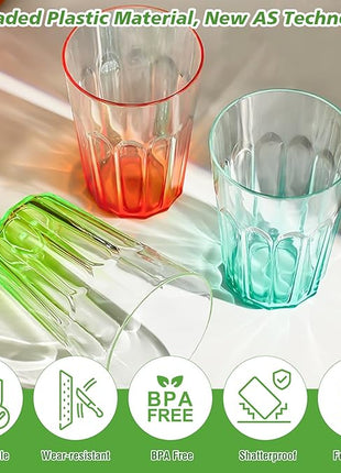 Plastic Drinking Glasses Set of 8, Plastic Cups Reusbale Tumblers for Kitchen Camping, Water Cup Set with Gradient Color, Unbreakable Bathroom Cups, BPA Free, Dishwasher Safe, 15.2oz, 4 Colors,8 Pack