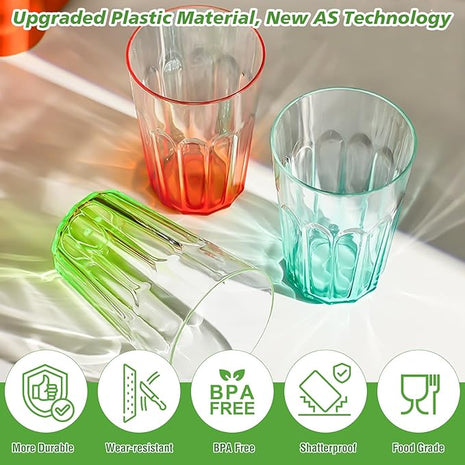 Plastic Drinking Glasses Set of 8, Plastic Cups Reusbale Tumblers for Kitchen Camping, Water Cup Set with Gradient Color, Unbreakable Bathroom Cups, BPA Free, Dishwasher Safe, 15.2oz, 4 Colors,8 Pack