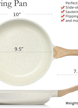 ESLITE LIFE Nonstick Ceramic Frying Pan Skillet, Non-Toxic Egg Omelette Kitchen Cooking Pans Compatible with All Stovetops (Gas, Electric & Induction), PTFE & PFOA Free (White, 9.5'')