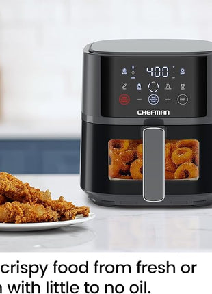 Chefman Air Fryer – 4 QT Compact Airfryer for Quick & Easy Meals, Features Hi-Fry Technology for Extra Crisp, Easy-View Window, Touch Controls with 4 Presets, Nonstick & Dishwasher Safe Basket - Grey
