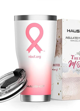 HAUSHOF 20 oz Tumbler, Stainless Steel and Double Wall Insulated Tumbler with Lid-Pink Ribbon for Birthday Christmas Gifts