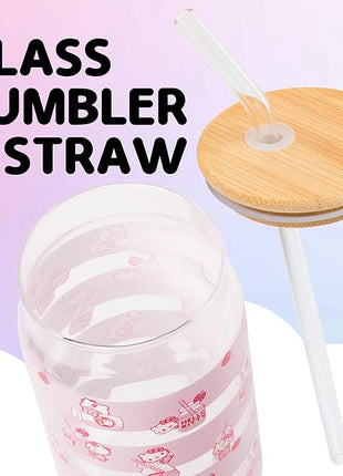 Silver Buffalo Sanrio Hello Kitty Strawberry Milk Pink Glass Jar Tumbler with Bamboo Lid and Glass Straw, 16 Ounces