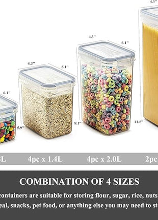 Wildone Airtight Food Storage Containers with Lids, 14PC Plastic Kitchen Containers Storage Set for Pantry Organization and Storage, Cereal, Flour and Sugar Containers, Include 20 Labels & Pen