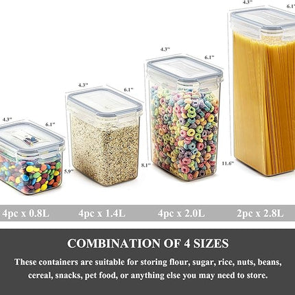 Wildone Airtight Food Storage Containers with Lids, 14PC Plastic Kitchen Containers Storage Set for Pantry Organization and Storage, Cereal, Flour and Sugar Containers, Include 20 Labels & Pen