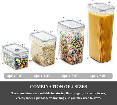 Wildone Airtight Food Storage Containers with Lids, 14PC Plastic Kitchen Containers Storage Set for Pantry Organization and Storage, Cereal, Flour and Sugar Containers, Include 20 Labels & Pen