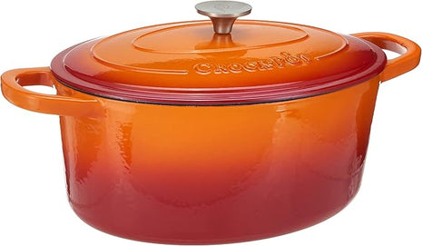Crock Pot Artisan Oval Enameled Cast Iron Dutch Oven, 7-Quart, Sunset Orange