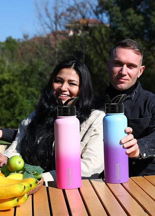 BJPKPK Insulated Water Bottles with Straw Lid, 40oz Stainless Steel Water Bottles with 3 Lids, BPA Free Leakproof Thermo, Tumblers, Cups for Sports, Gym- Rose Pink