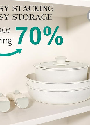 GiPP 11Pcs Pots and Pans Set Non Stick, Cookware Sets Nonstick Detachable Handle, Induction Kitchen Set Removable Handle, RV Cookware set, Oven Safe