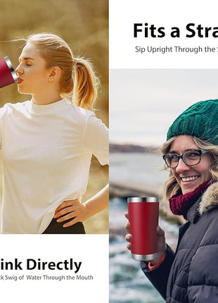 DOMICARE 20oz Stainless Steel Tumbler Bulk with Lid, Double Wall Vacuum Insulated Travel Mug, Powder Coated Coffee Cup (Powder Red, 8)